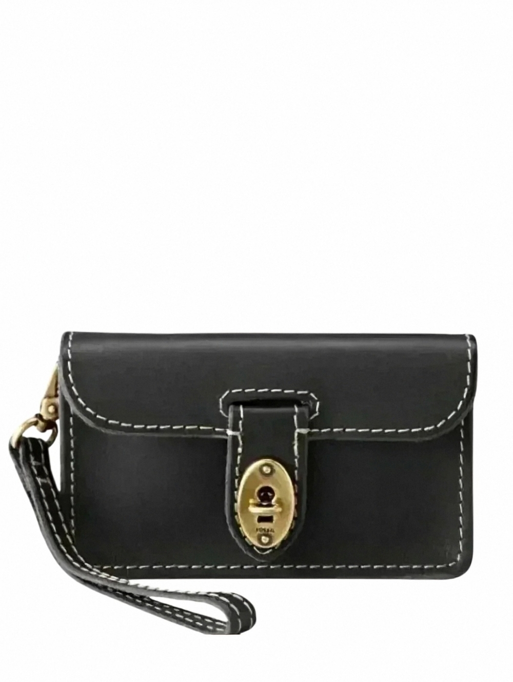Fossil Austin Wristlet Black Leather Turn Lock Clutch Womens